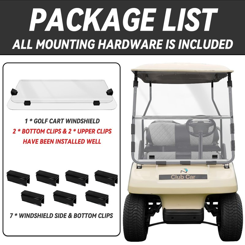SAMXOMAP Yamaha Golf Cart Windshield for 2007-2016 Yamaha G29/Drive, Transparent Foldable UV Protection and Shock Resistant Acrylic Windshield