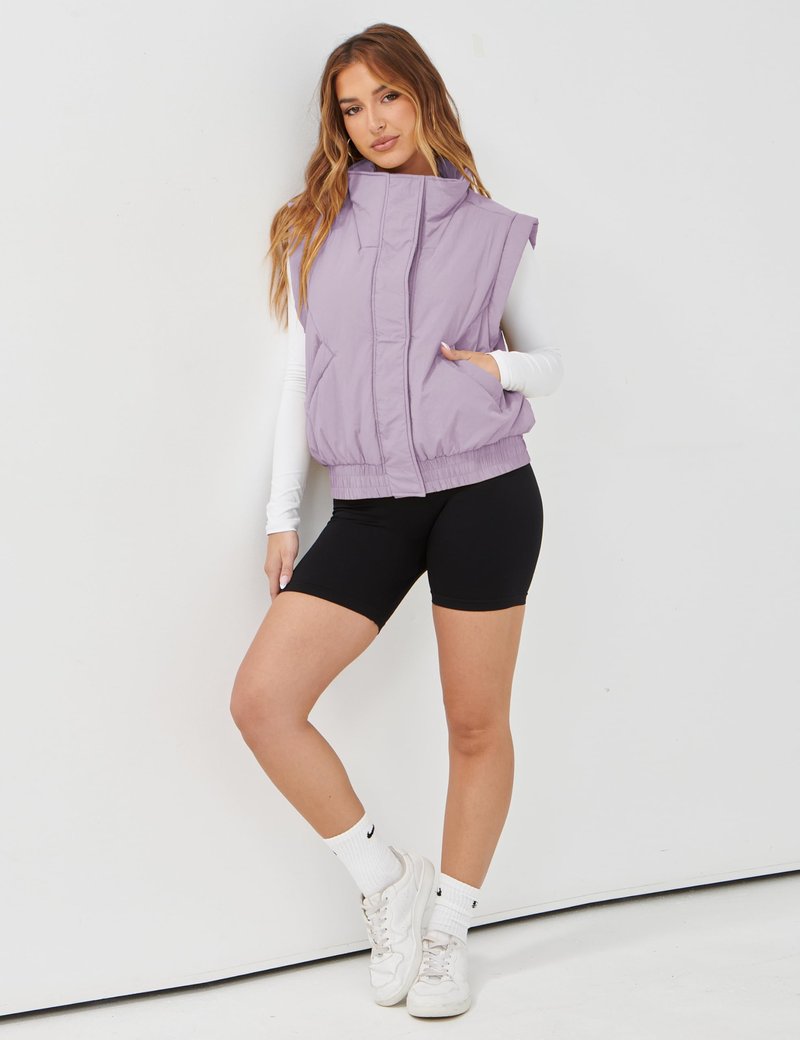 Lviefent Womens Puffer Vest Cropped Lightweight Button Down Quilted Vest Sleeveless Padded Gilet Coat with Pockets (Purple-XS)