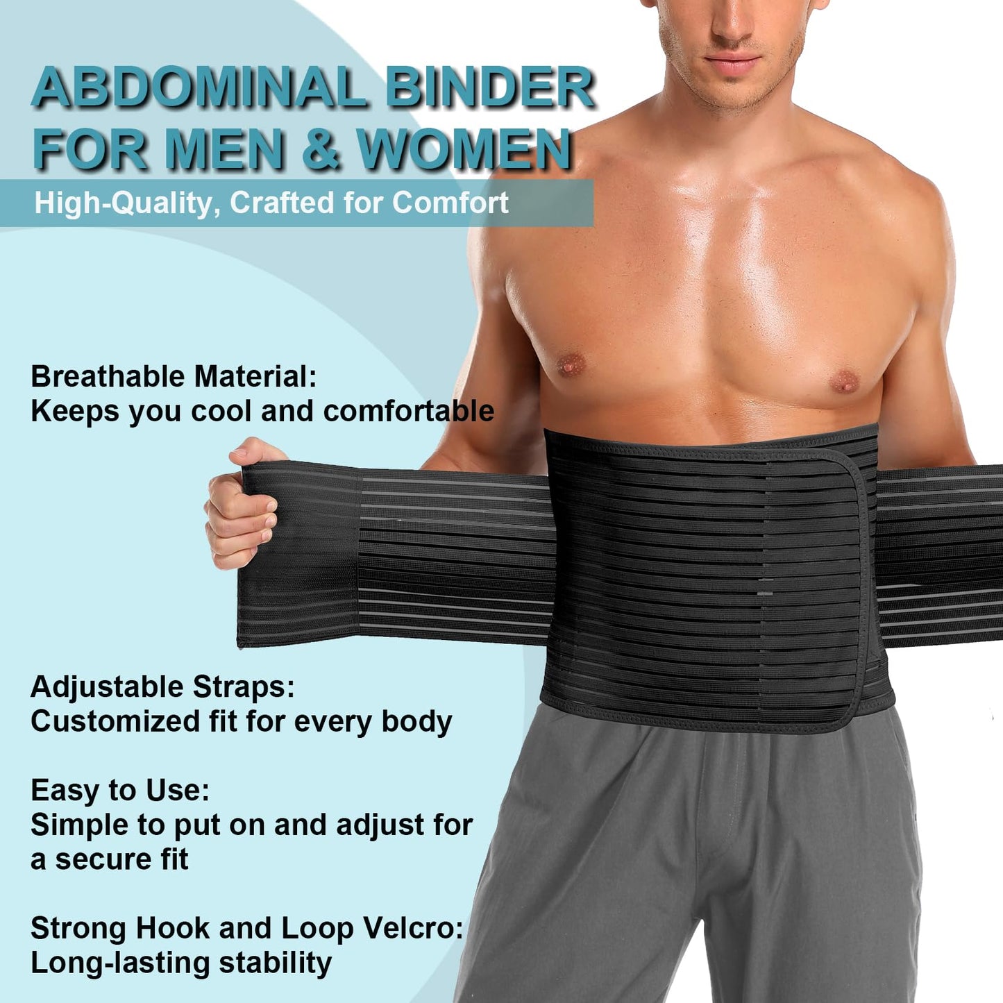 MAMODY Abdominal Binder for Men & Women – Post Surgery Belly Band Adjustable Compression Wrap Belly Binder Abdomen Hernia Support Belt (L)
