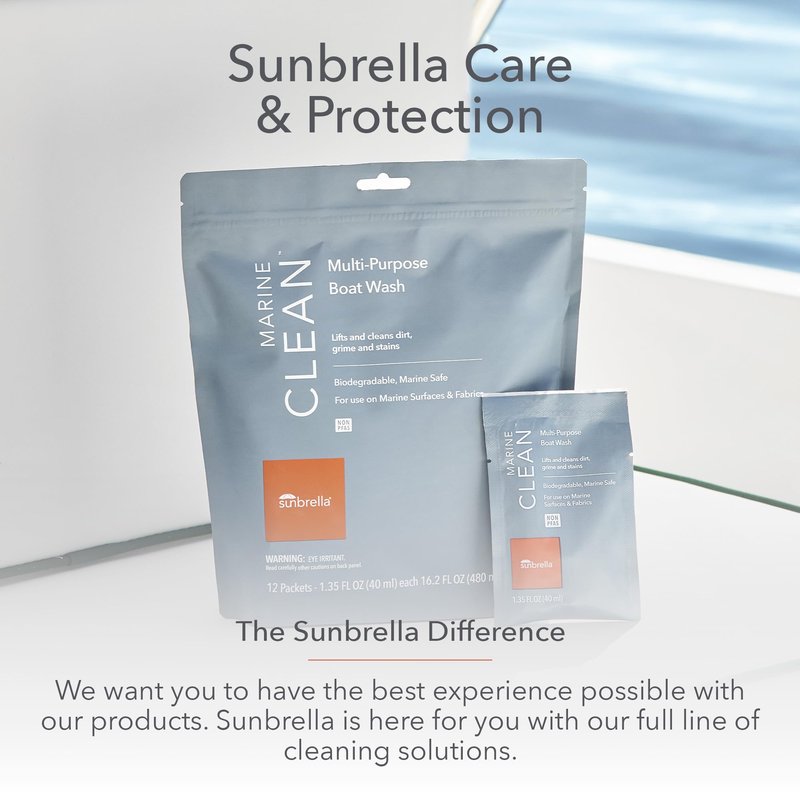 Sunbrella Marine Clean Multi-Purpose Boat Wash | Powerful Concentrated Formula | Clean Your Entire Boat | Removes Dirt, Grime | Safe for Fiberglass, Vinyl, Metal & More | 12 Individual Packets