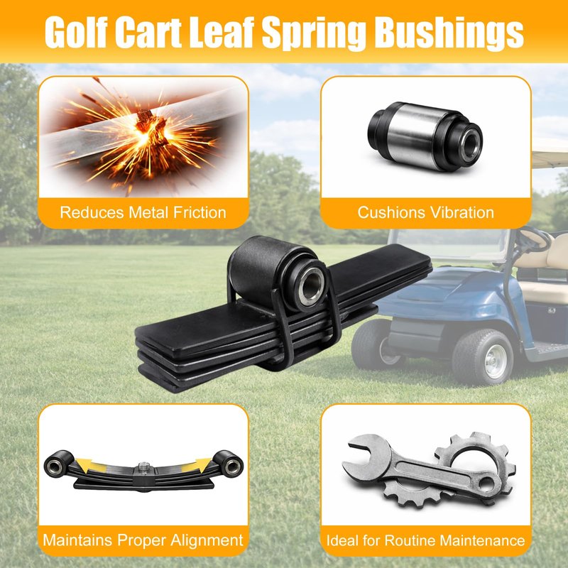 Podoy Golf Cart Leaf Spring Bushings Compatible with EZGO TXT Medalist 1994-Up, Club Car DS 1981-Up, Replace 70289-G02, 70291-G01, 1012303, 1015583 (12pcs Bushings, 6pcs Sleeves)