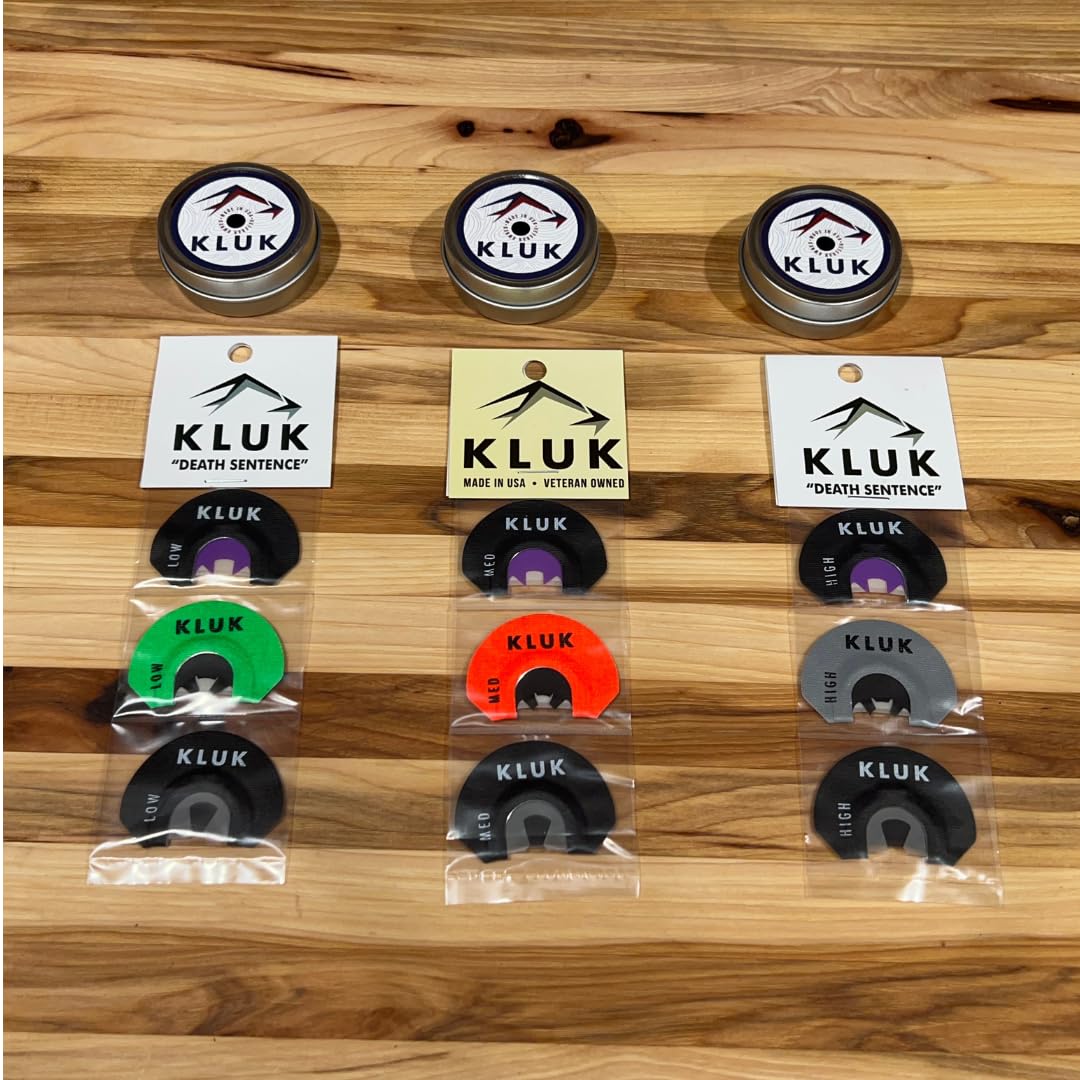 KLUK Custom Calls – Death Sentence Series Mouth Calls 3-Pack, Ultimate Combination of KLUK’s Newest Turkey Mouth Calls, Purple TURKINATOR, GO 2 Ghost and Crying Karen (Medium Stretch)