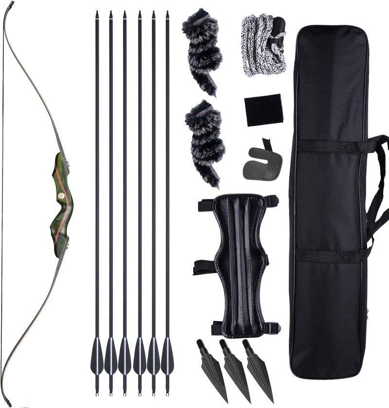 Archery 60" Recurve Bow and Arrow Set - 30-50lbs Right Hand Wooden Bow for Outdoor Hunting & Practice | Beginner Kit
