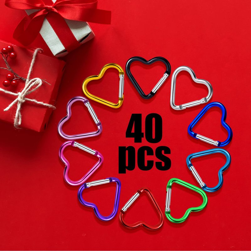Ferraycle 40 Pieces Heart Shape Keychain Clip Aluminum Alloy Carabiner Keychain Clip Spring Snap Hook Loaded Hook for Outdoor