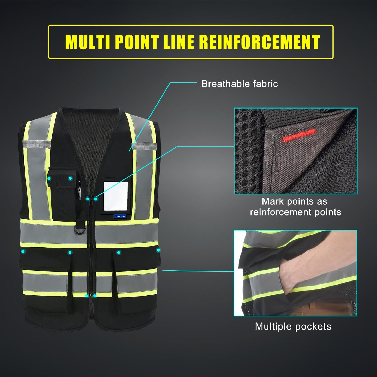 AYKRM 11 colors available safety vest black