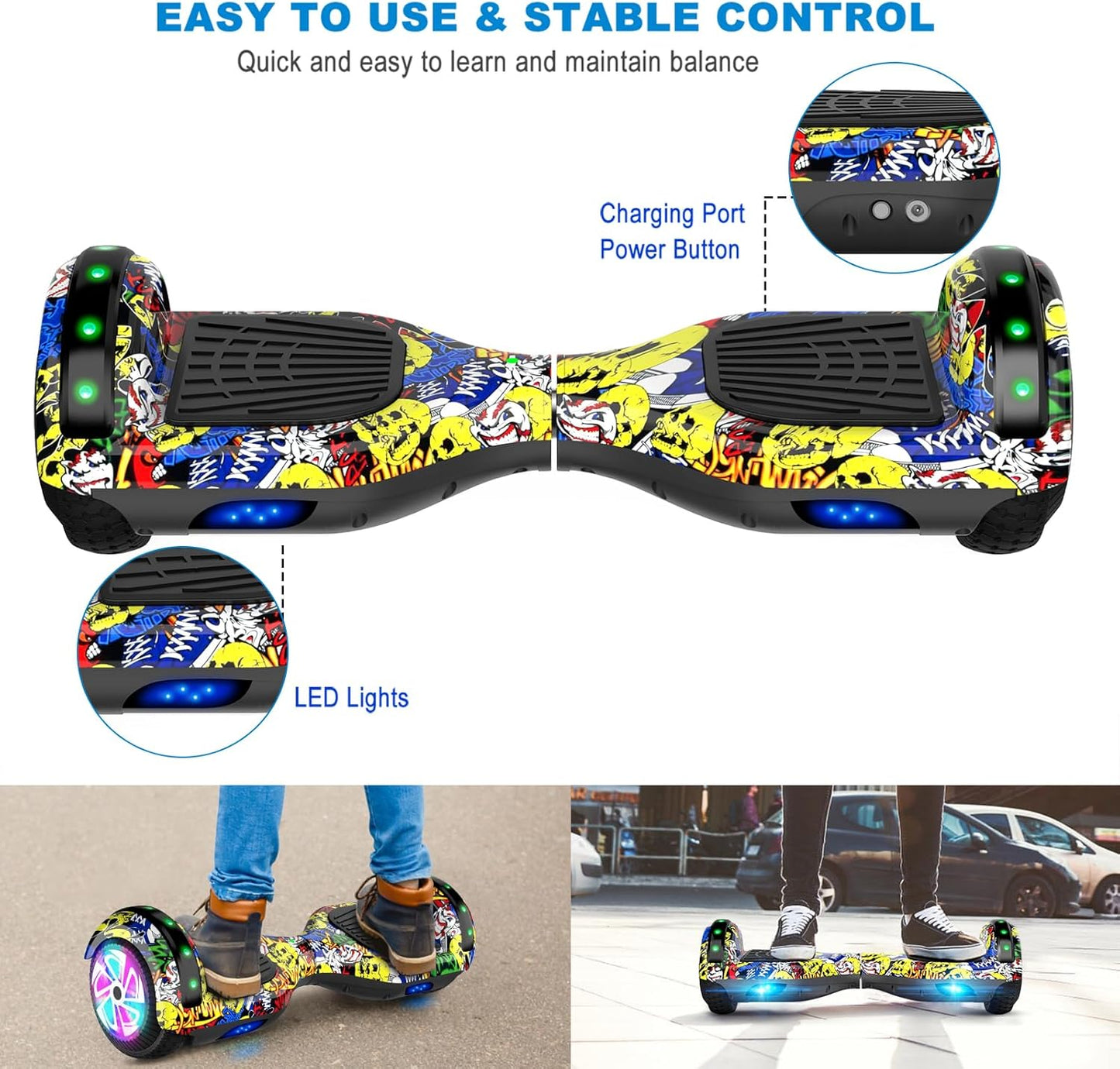 CBD Scooter - Colorful LED Lights, Dual 300W Motor, 6.5” Wheels | Fun for Kids & Adults