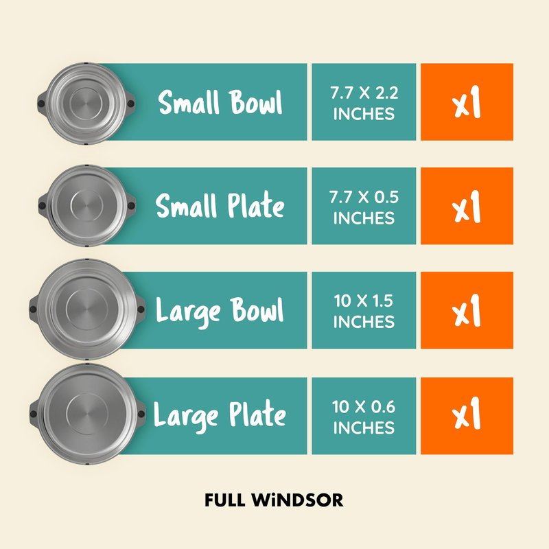 FULL WiNDSOR - MAGWARE - Magnetic Plates and Bowls Sets, Camping Tableware, Stainless Steel Mess Kit, Portable Dinnerware, Camping Bowl Set for Outdoor Dining, Backpacking, Picnic, Rv, Outdoor Travel