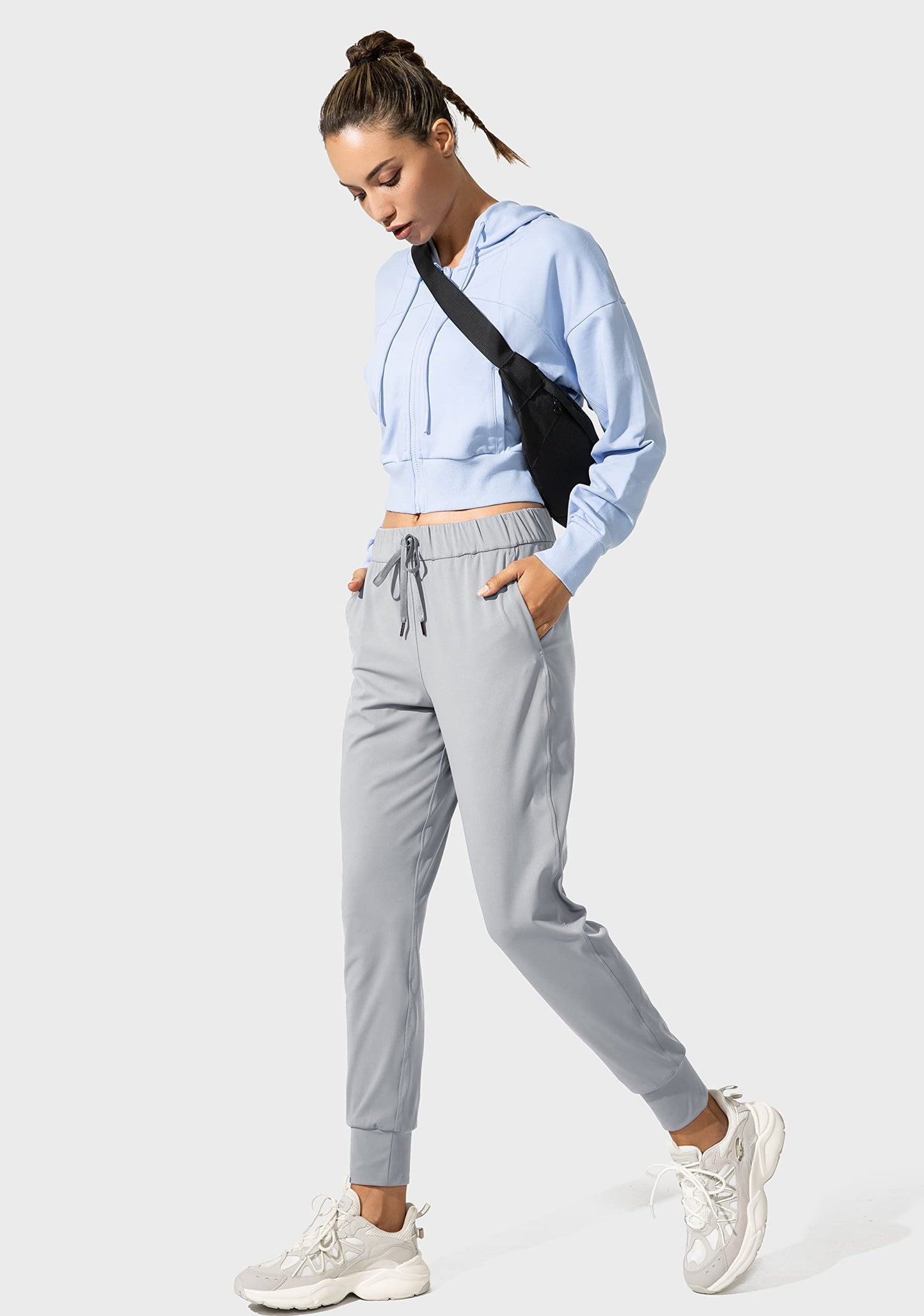 SANTINY Women's Joggers Pants Pockets Drawstring Running Sweatpants for Women Lounge Workout Jogging(Bright Grey_XXL)