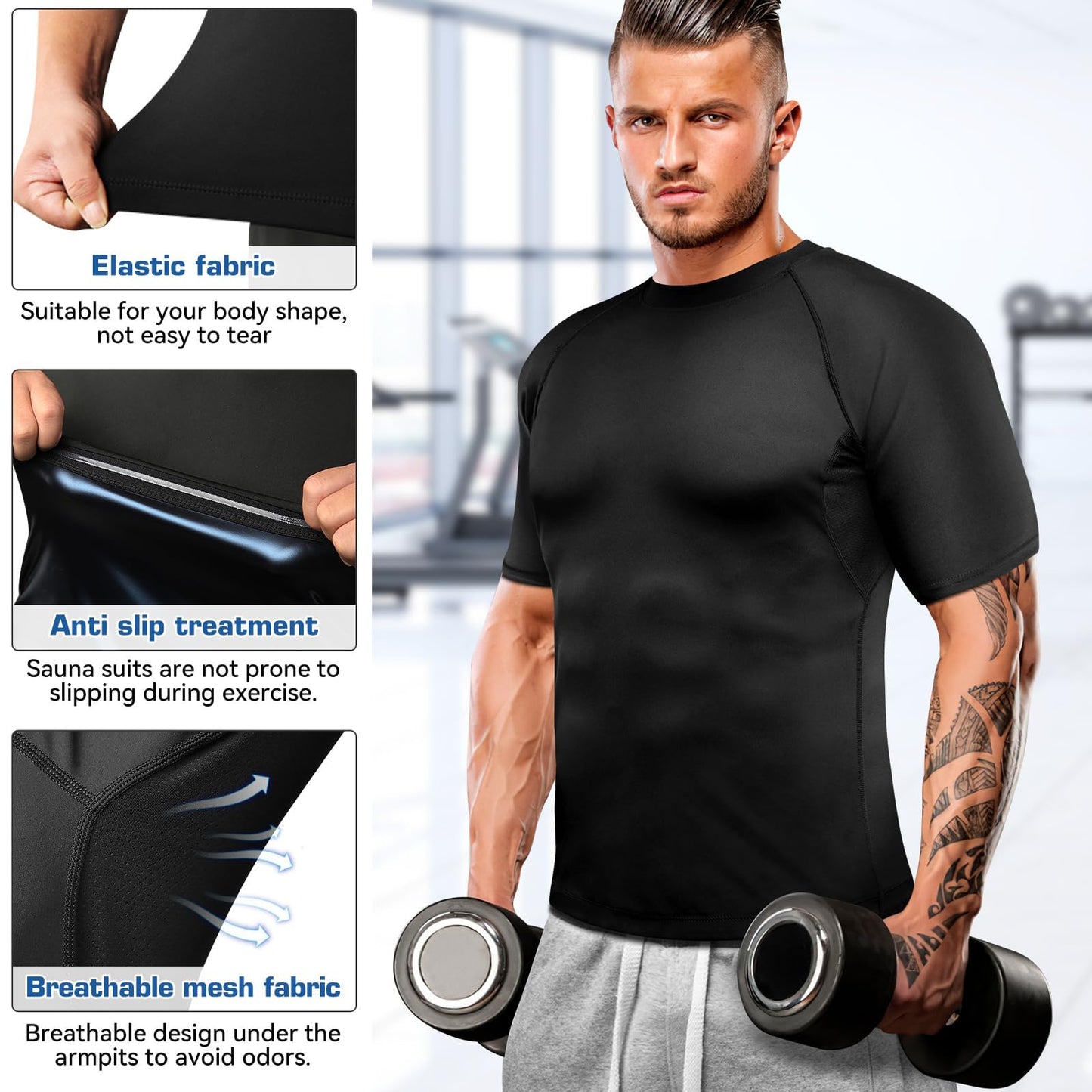 Cimkiz Sauna Shirt for Men, Mens Sauna Vest t shirts Gym Slimming Exercise Clothes,Outdoor Exercise Quick Drying Tight Sweat Shirt(Blue,3XL)