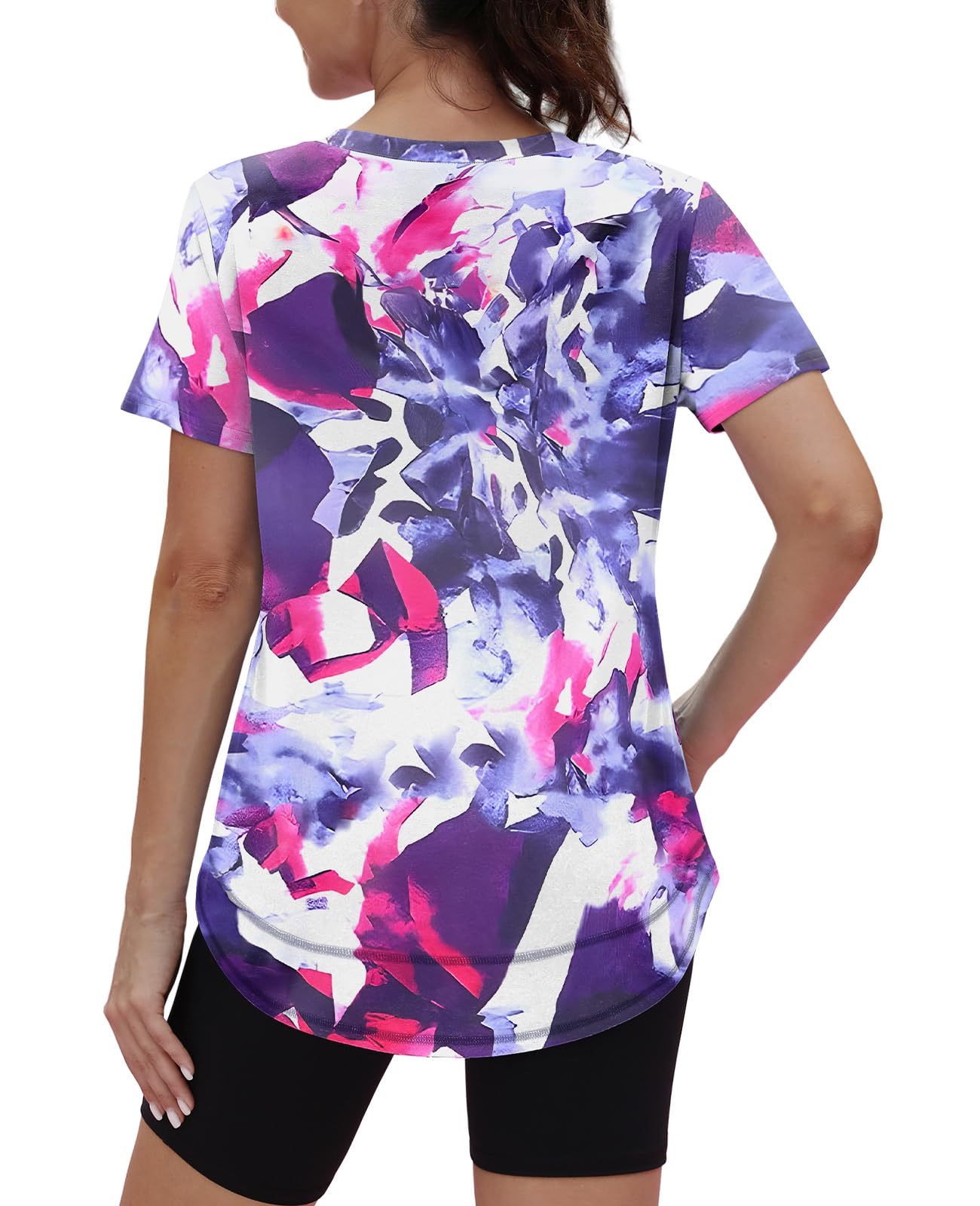 Spring Summer Tops for Women Short Sleeve Hiking Shirts Athleisure Golf Shirt Beach Fashion Curved Hem Loose Fit Blue XXL