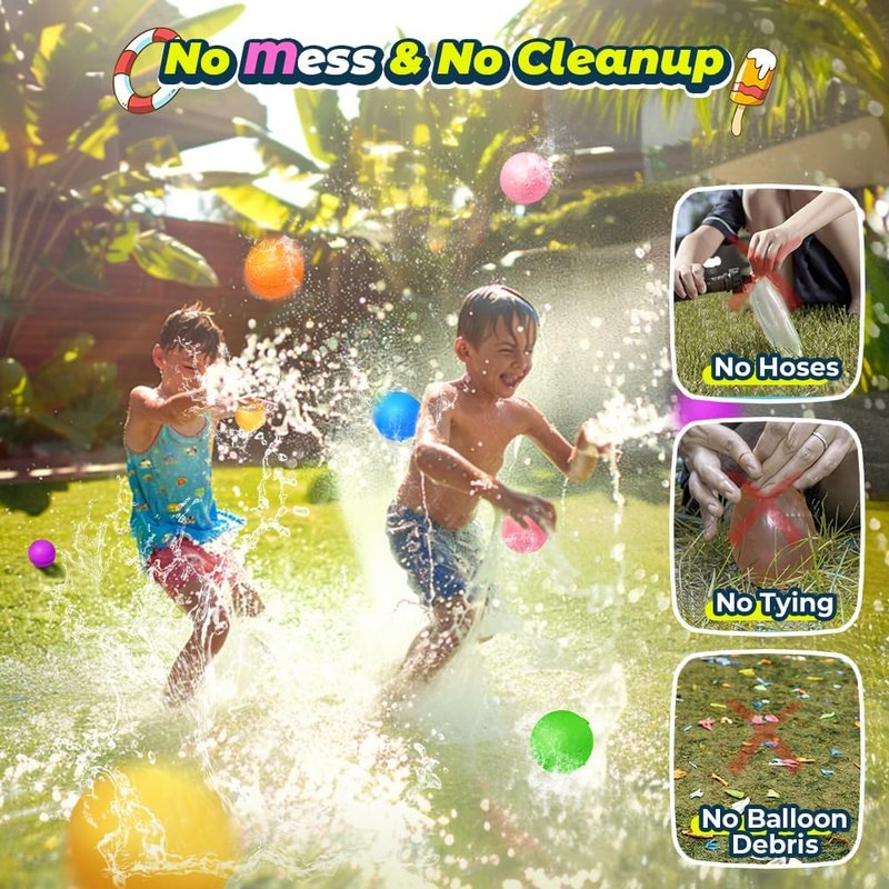 Reusable Water Balloons - 12 Pack Eco-Friendly Pool Toys for Kids | Perfect for Summer Fun Ages 3-12
