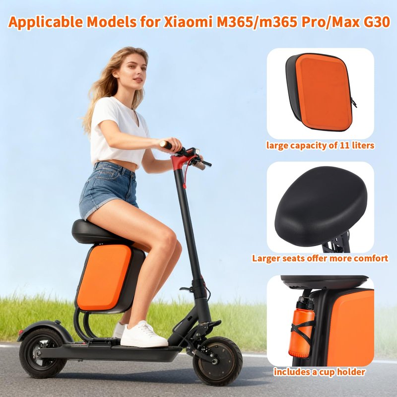 Yungeln Scooter Seat with 10L Large Storage Bag & Cup Holder, Shock Absorption Seat Compatible with Xiaomi 1S M365 Pro Electric Scooter Accessory