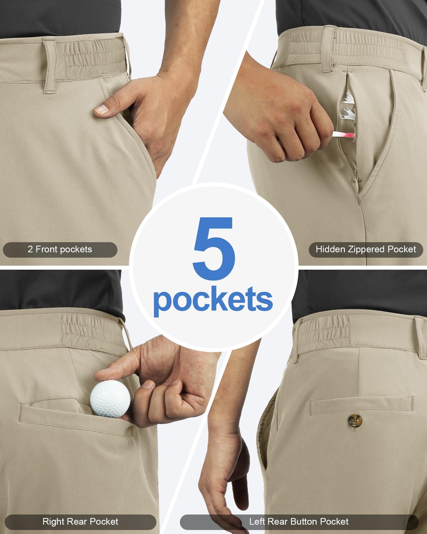 Outdoor Ventures Men's Golf Shorts 11" Inseam Classic-Fit Flat Front Stretch Casual Shorts with Pockets Summer Hiking Travel Khaki
