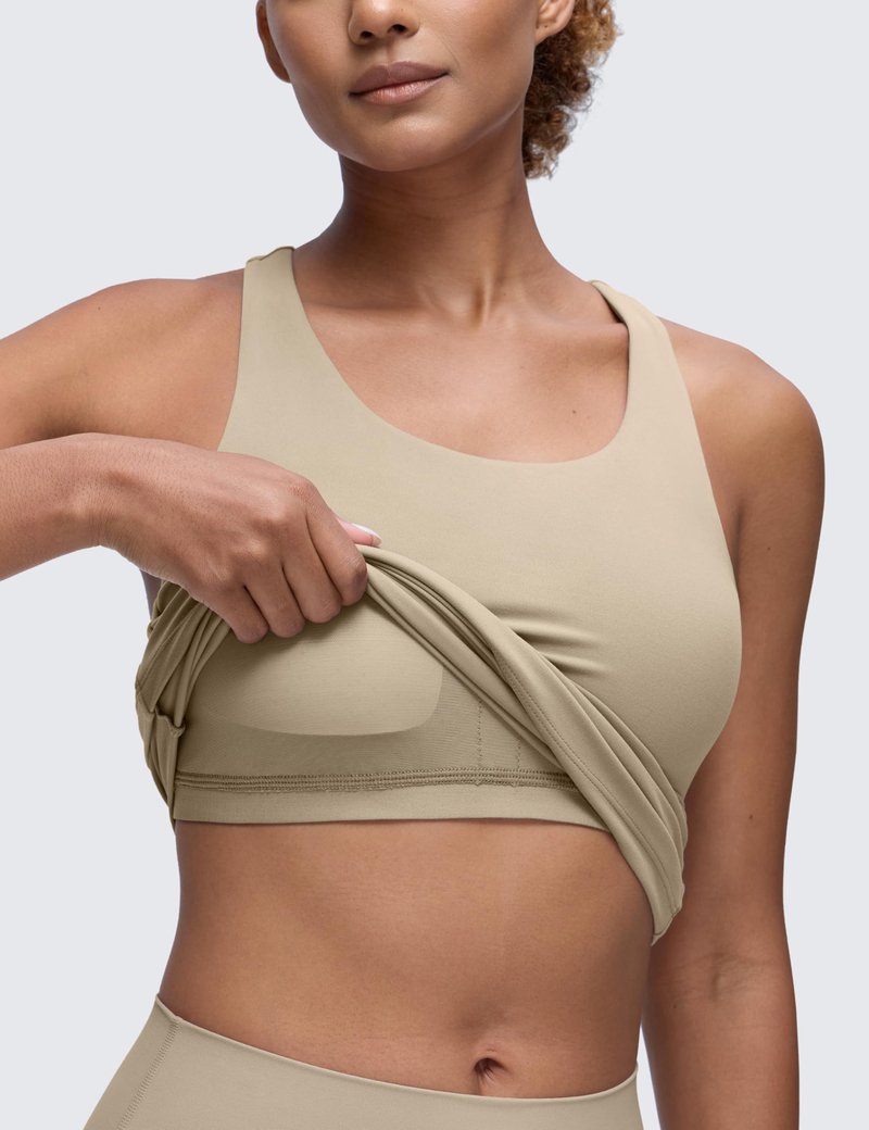 CRZ YOGA Butterluxe Workout Racerback Tank Tops for Women - Padded Athletic Spandex Yoga Shirts with Built in Bra Oak XX-Small