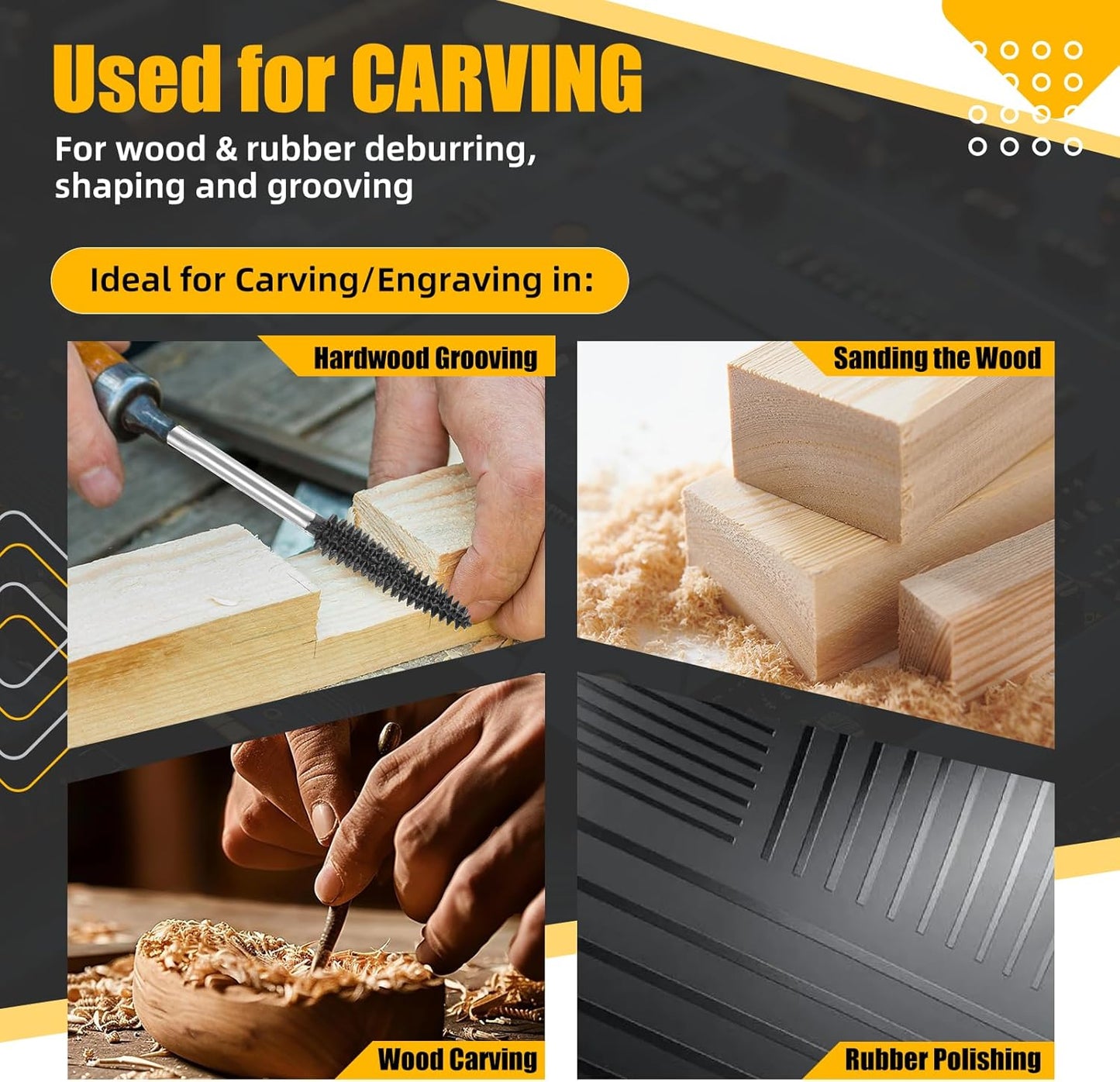 Carbide Rotary Burr Kit - 3-Piece Wood Carving Set | 1/8" Shaft Coarse Bits for Dremel & Rotary Tools