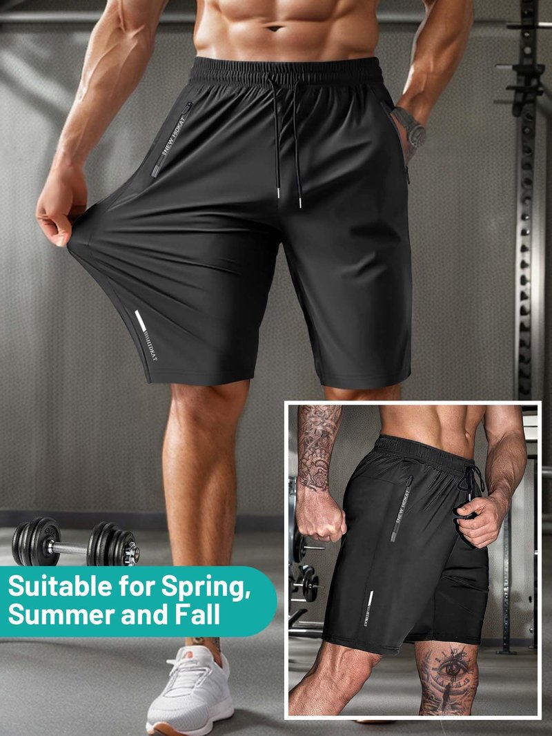 Hidkat Men's Athletic Shorts Lightweight Sport,Gym,Workout,Running Jogging Shorts Quick Dry with Zipper Pockets Black
