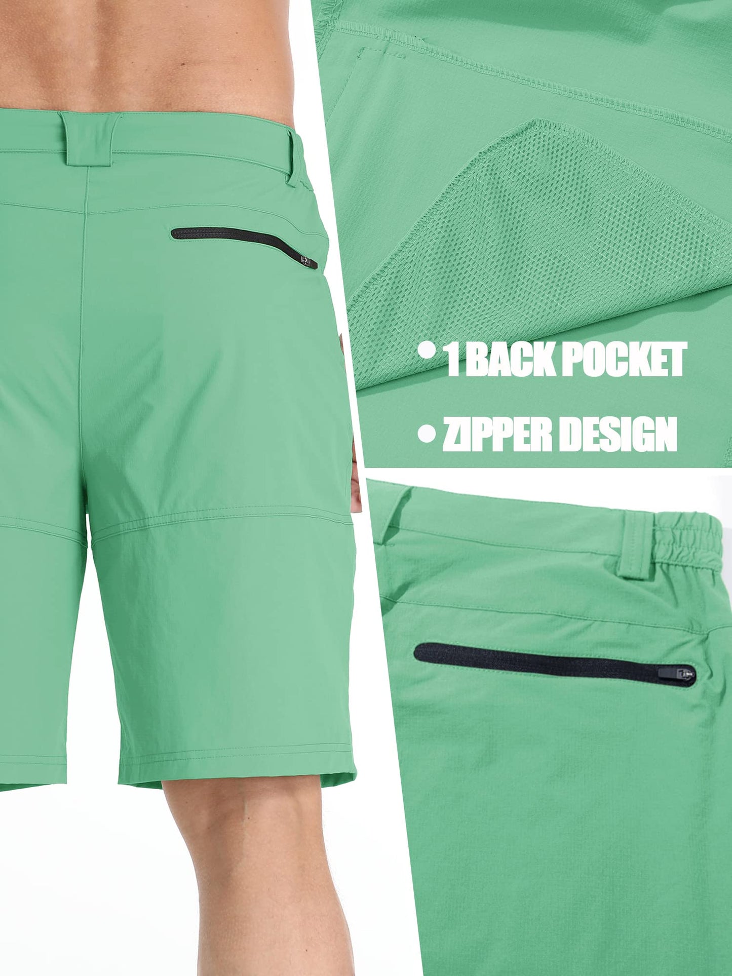 TACVASEN Mens Dress Shorts Golf Outdoor Lightweight Quick Dry Summer Casual Hiking Cargo Shorts with Zipper Pockets Mint Green 38