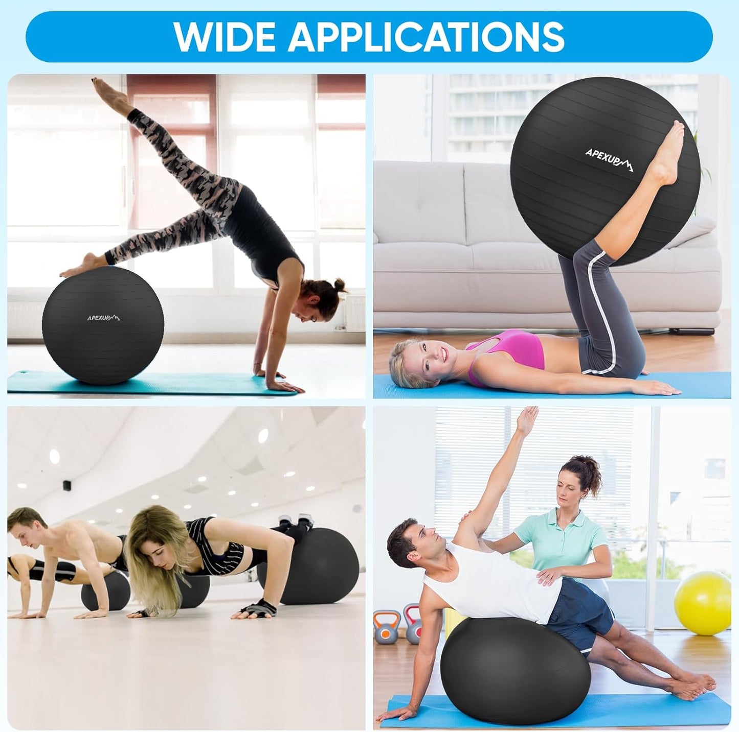 APEXUP Yoga Ball - Anti-Slip Heavy Duty Exercise Ball for Fitness, Core Workout & Balance Training | 5 Sizes Available