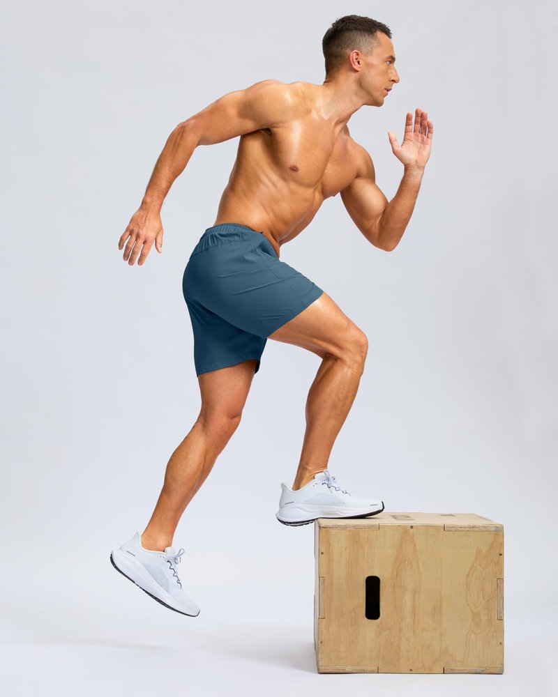 G Gradual Men's Athletic Running Shorts with Zipper Pockets Quick Dry 7"/ 5"/ 9" Workout Gym Shorts for Basketball Hiking(Dusty Blue,5M)