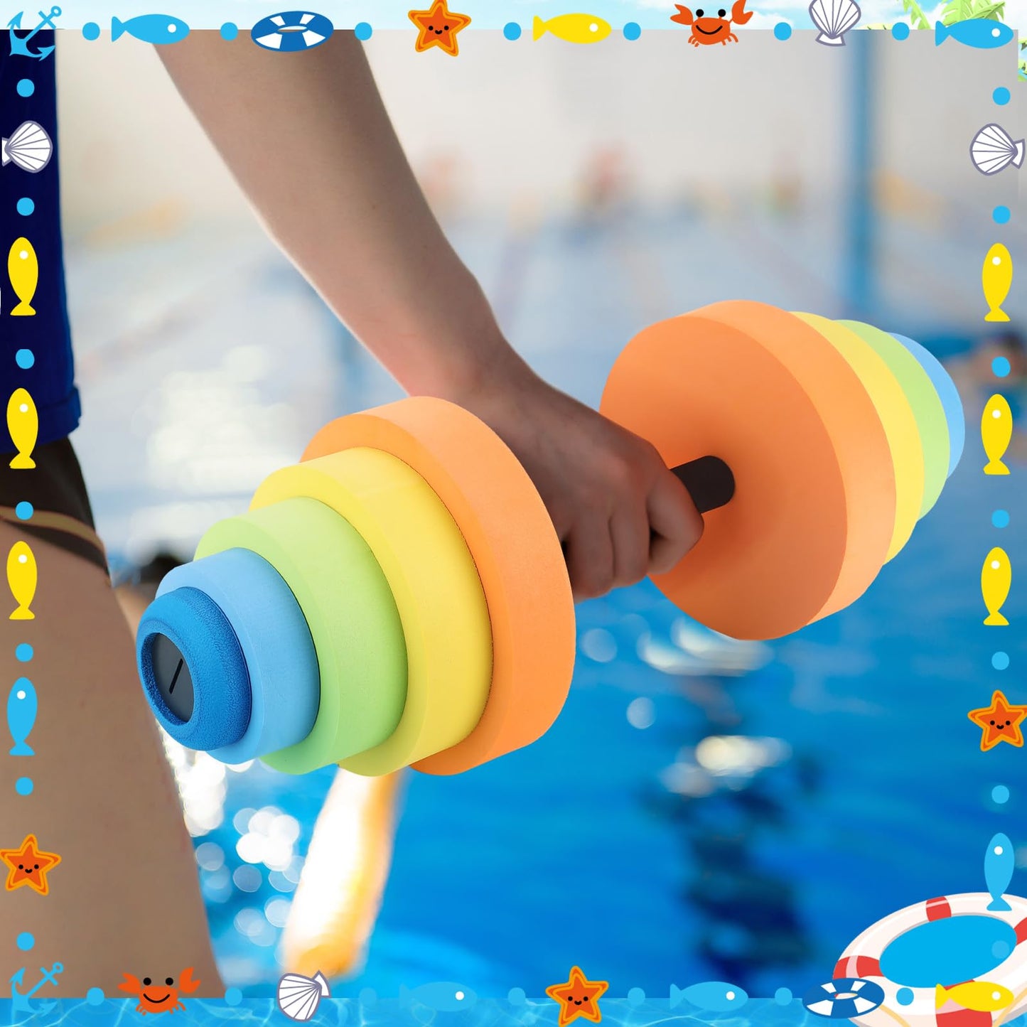 RoundFunny Adjustable 30.7" Aquatic Exercise Dumbbells Water Dumbbell Pool Resistance Aquatic Fitness Swim Barbell with 4 High-density EVA Foam for Water Aerobics Weight Loss
