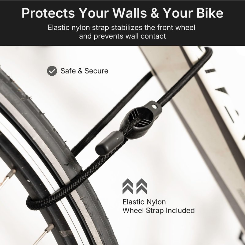 DUROVELO Bike Wall Mount - Horizontal Wall Hanger, Adjustable Design for Road, Mountain and Hybrid Bikes up to 48.5 lbs - Space-Saving Bike Rack for Garage or Apartment - Sturdy Indoor Bicycle Storage