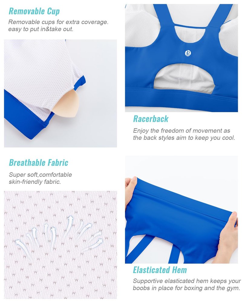 RUNNING GIRL Sports Bras for Women,Scoop Neck Racerback Blue Sports Bra Padded Medium Support Workout Yoga Bra(WX3139 Cerulean Blue XL)