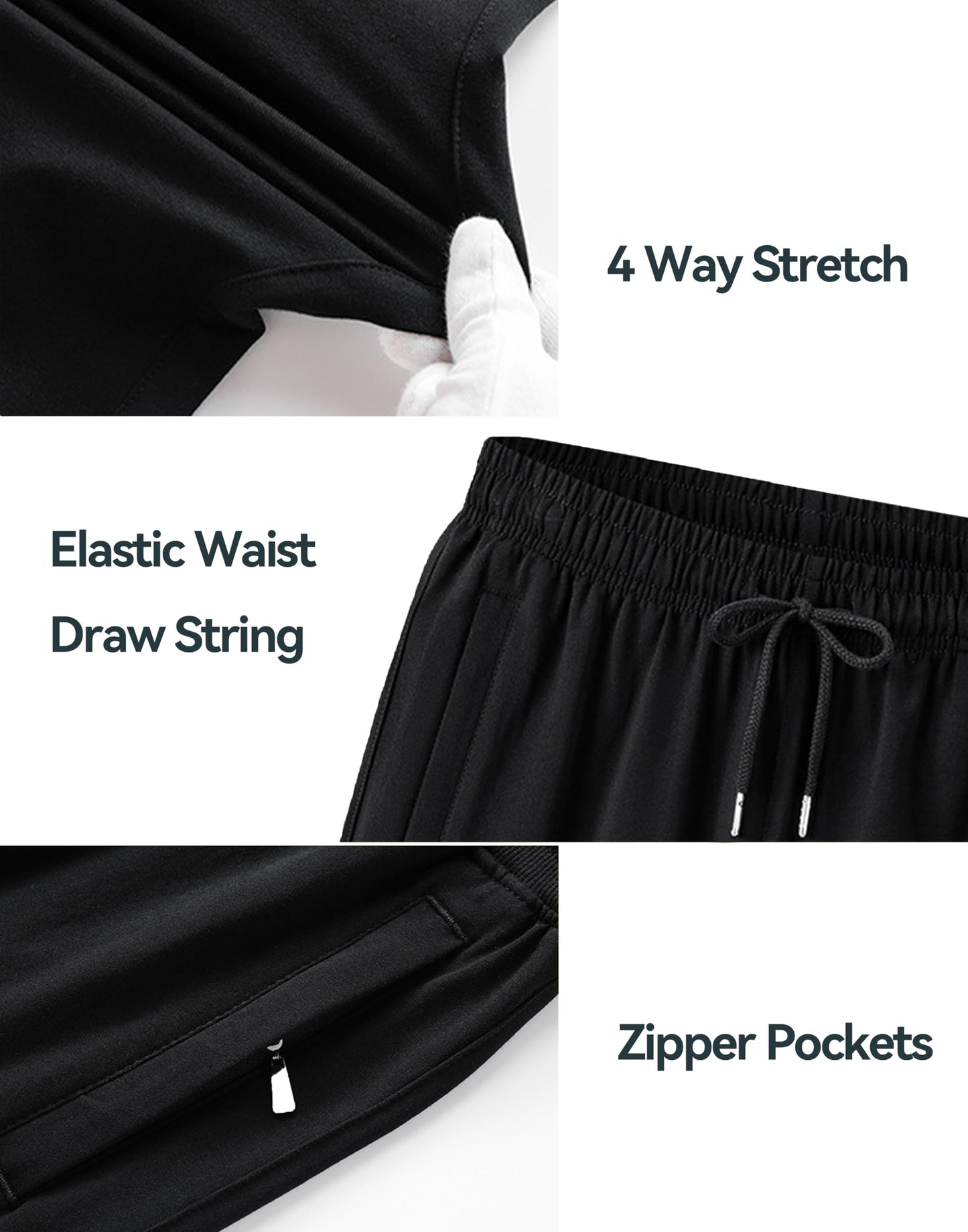 Men's Sweatpants Cotton Yoga Pants Casual Jersey Pants for Men Open Bottom Straight Leg with Zipper Pockets BK Large