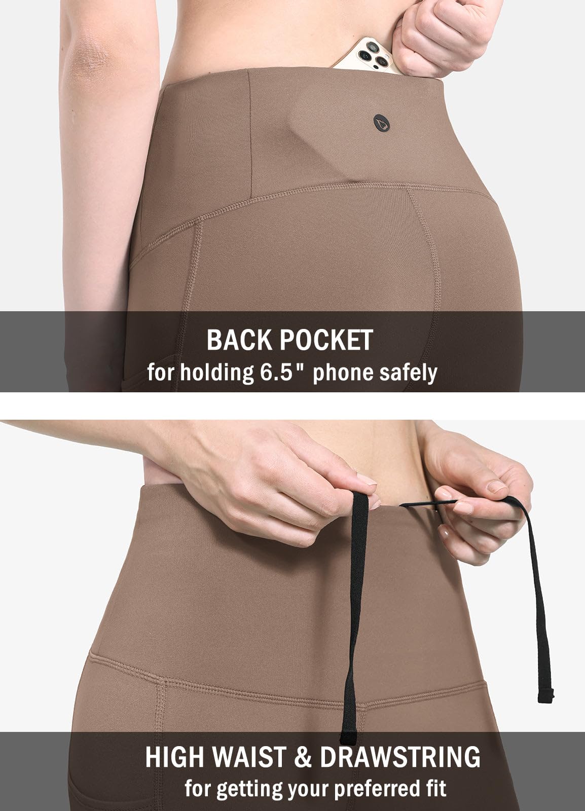 baleaf Fleece Lined Leggings Women Snow Waterproof Pants Thermal Warm Winter Yoga Cold Weather Gear with Pockets Cocoa Creme L
