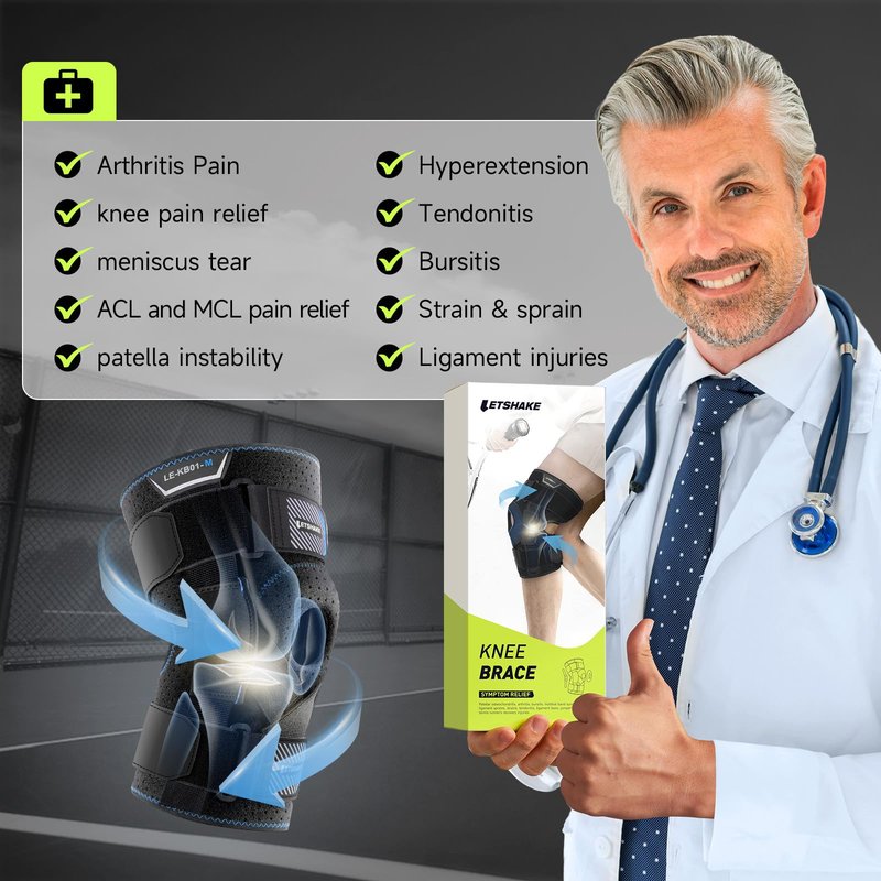 LETSHAKE Hinged Knee Brace for Men Women Adjustable Knee Support with Side Stabilizers for Knee Pain Relief, Meniscus Tear, Arthritis Pain and Support Plus Size ACL Knee Braces
