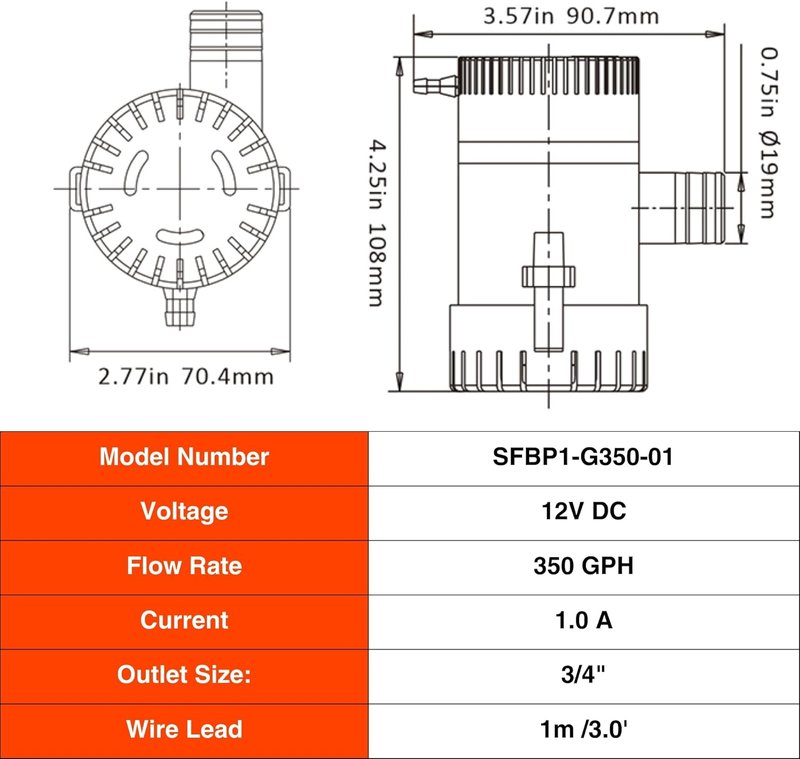 SEAFLO 01 Series 350 GPH Bilge Pump - 12V Marine Submersible with Anti-Airlock Protection | 4-Year Warranty