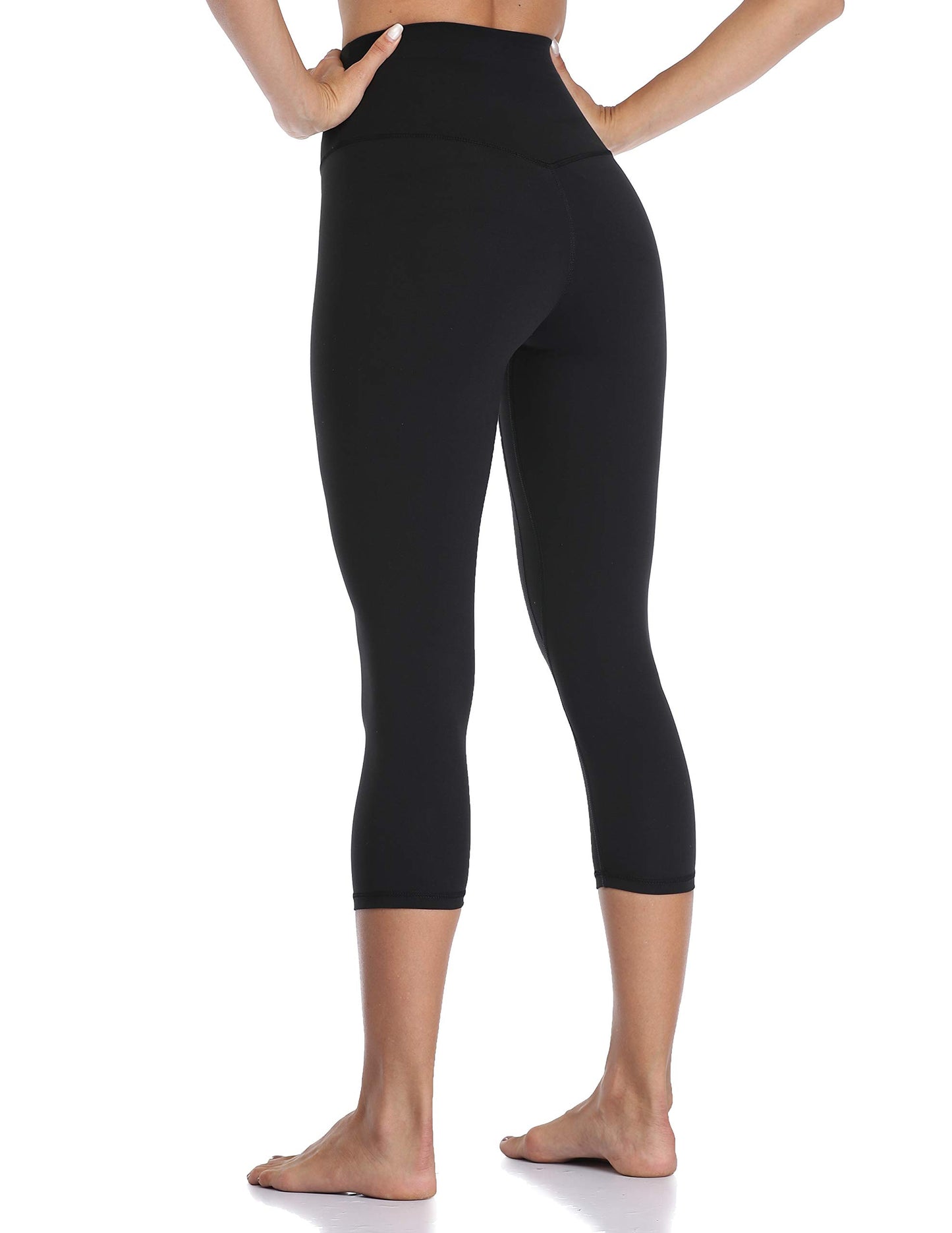 YUNOGA Women's Buttery Soft 21" Inseam Yoga Pants, High Waisted Tummy Control Workout Running Capri Leggings (L, Black)