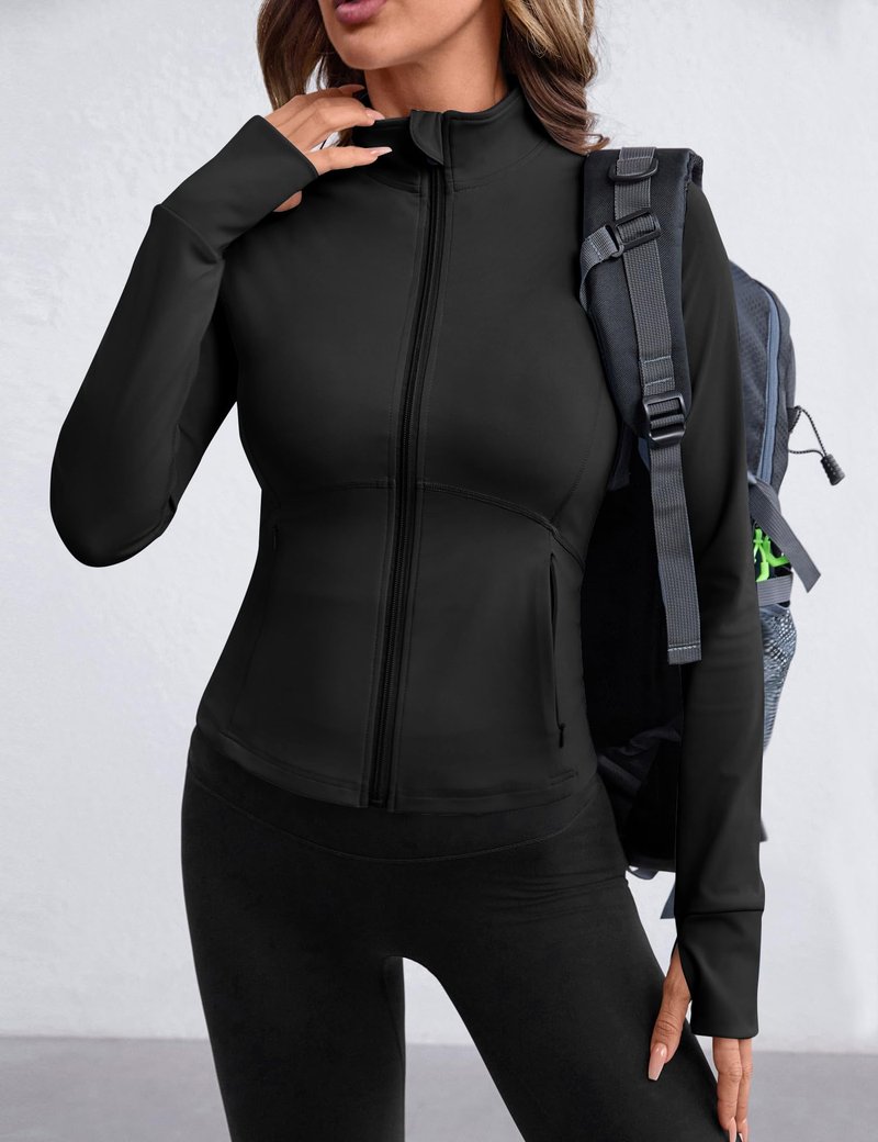 Avoogue Lightweight Full Zip Workout Jacket for Women Breathable Slim Fit Yoga Sports Jacket Black L