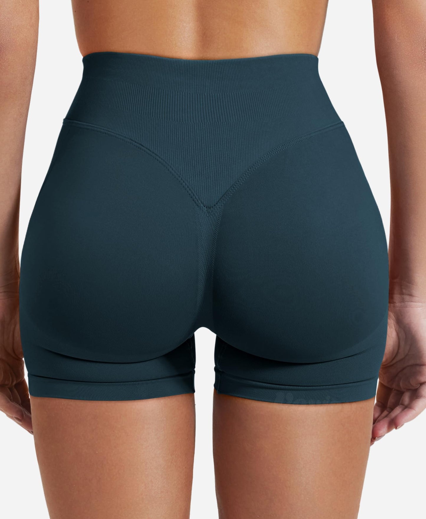 VOYJOY Women Workout Impact Shorts 2.5"/ 3.6"/ 4.5"/ 6" Scrunch Butt Lifting Gym Seamless Booty Biker Shorts Navy Green