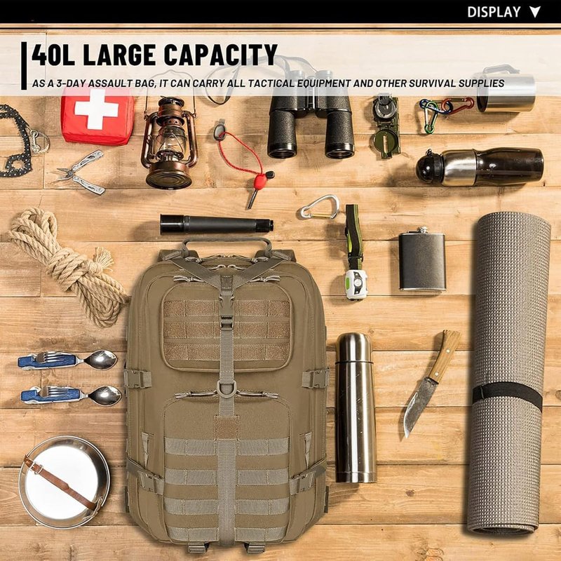 REEBOW GEAR Tactical Backpack - Military Style Assault Pack for Men | 40L Tan Hiking Daypack