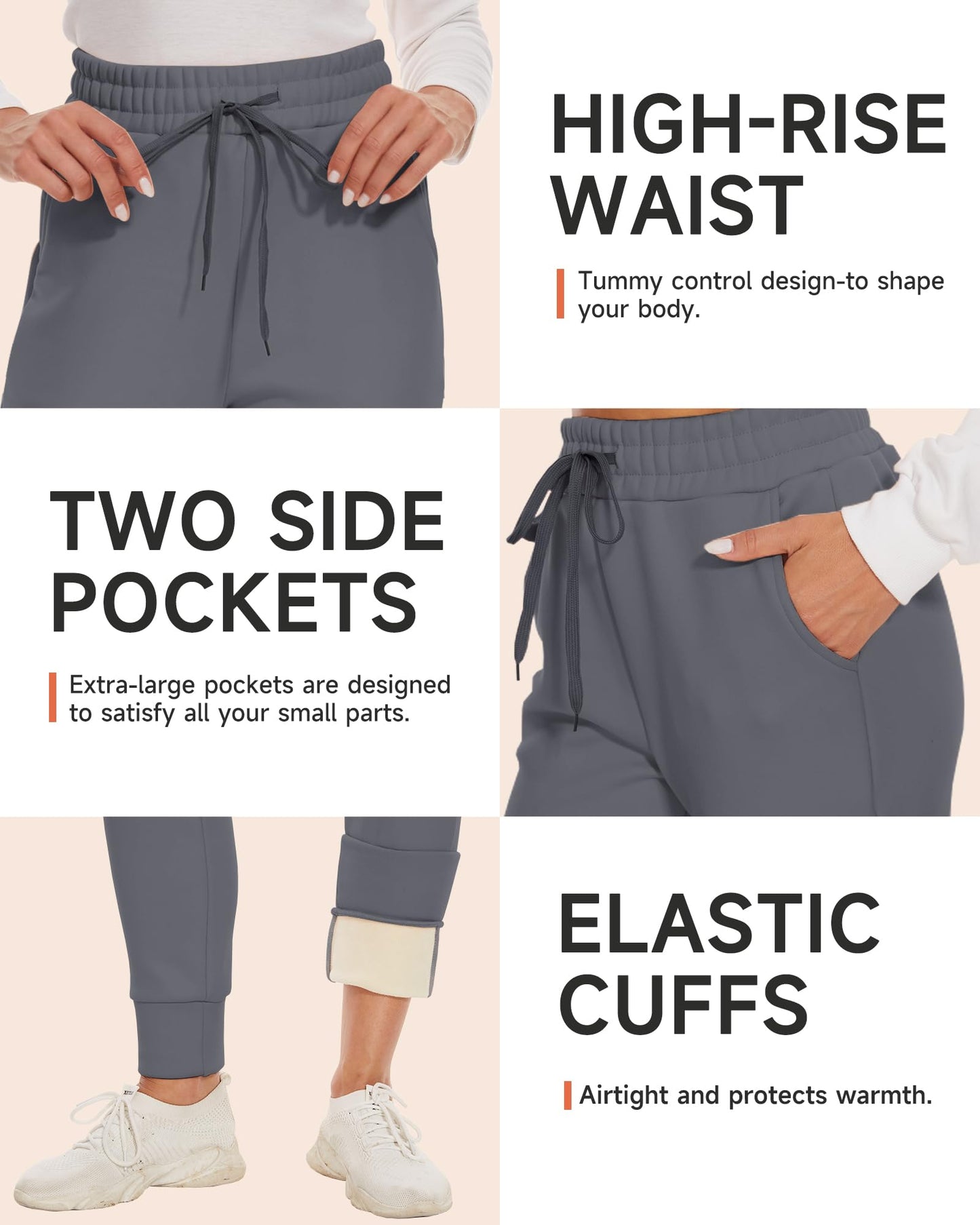 GAYHAY Fleece Lined Sweatpants Women- Winter Warm Sherpa Lined Athletic Joggers Pants with Pockets Dark Grey