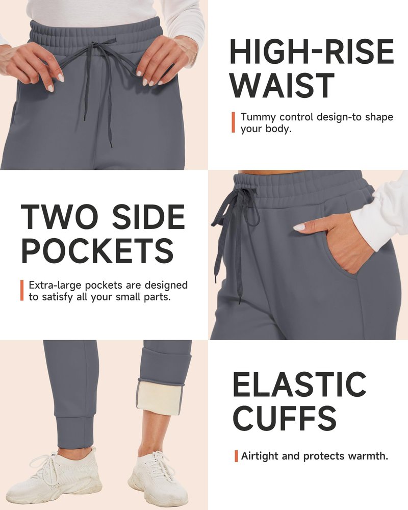 GAYHAY Fleece Lined Sweatpants Women- Winter Warm Sherpa Lined Athletic Joggers Pants with Pockets Dark Grey