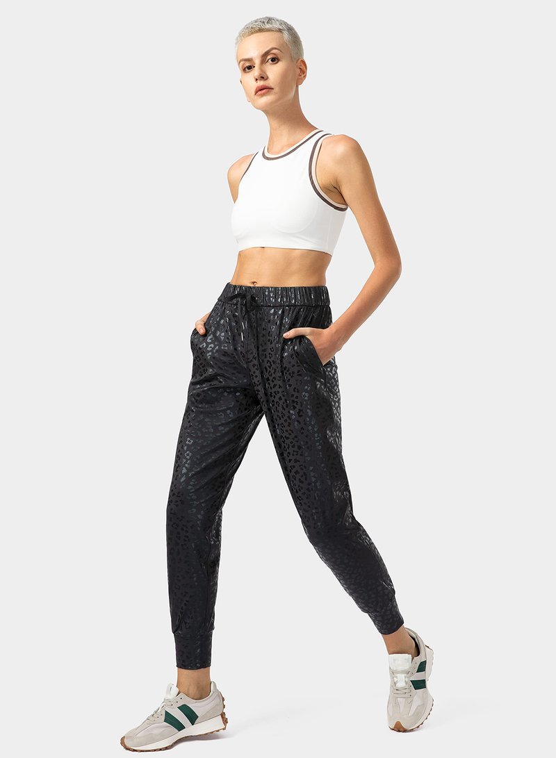 SANTINY Women's Joggers Pants Pockets Drawstring Running Sweatpants for Women Lounge Workout Jogging(Black Leopard_M)