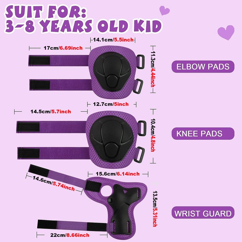 Kids Protective Gear Set Wemfg Knee Pads for Kids 3-8 Years Toddler Knee and Elbow Pads with Wrist Guards 3 in 1 for Skating Cycling Bike Rollerblading Scooter(Purple)