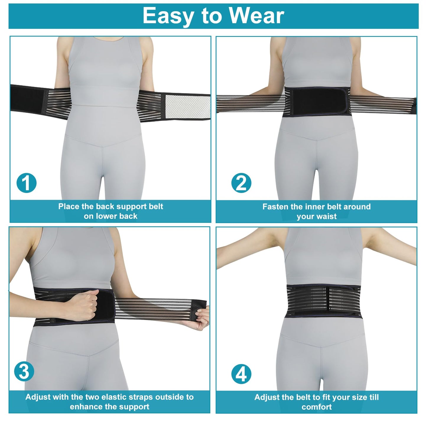 Back Brace for Lower Back Pain Relief, Lumbar Support Belt for Work for Men&Women with Magnet, 4 Reinforced Stays, Self Heating Adjustable Back Support for Sciatica, Herniated Disc, Scoliosis (Large)