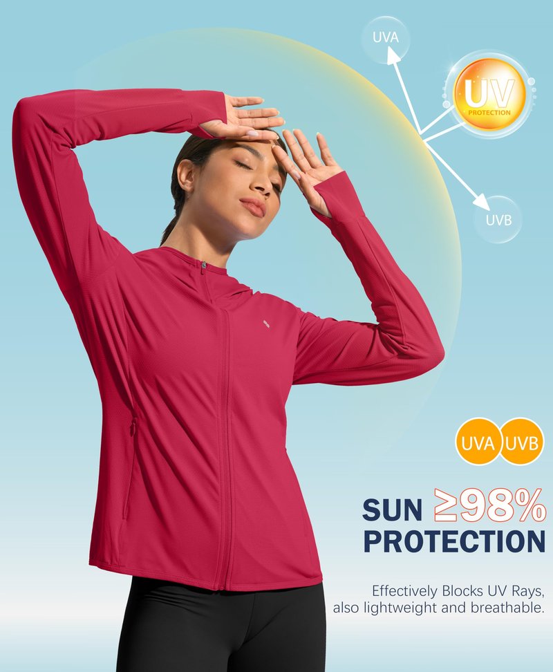 Soothfeel Women's UPF 50+ Sun Protection Hoodie Jacket Lightweight Long Sleeve Sun Shirt for Women with Pocket Hiking Outdoor(Red, XS)