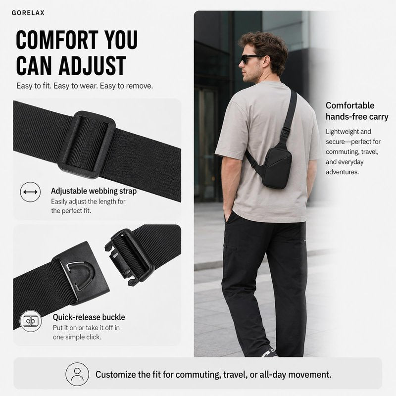 GORELAX Ultra Compact Mini Crossbody Sling Bag for Men Women, Lightweight Water Resistant Chest Fanny Pack, EDC Phone Purse for Travel Running Hiking(Black)