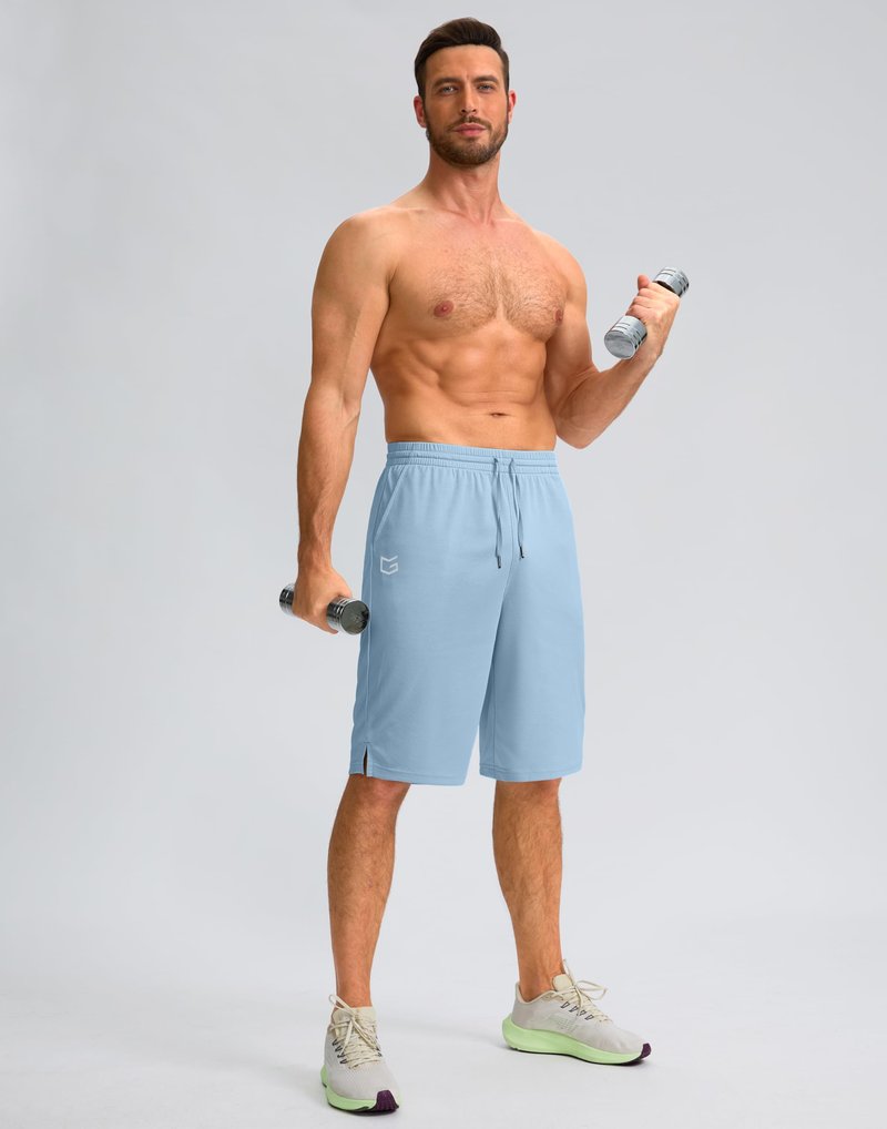 G Gradual Men's Athletic Shorts with Pockets 11" Long Basketball Shorts Lightweight Quick Dry Gym Workout Shorts for Men(Light Blue,XL)