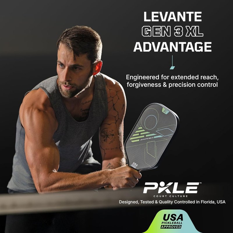Levante Gen 3 – Pickleball Paddles with EVA Stability Layer, T700 Carbon Fiber CFS Face, Thermoformed Unibody Frame & PP Honeycomb Core for Control, Spin & Balanced Performance (Gen 3 XL)