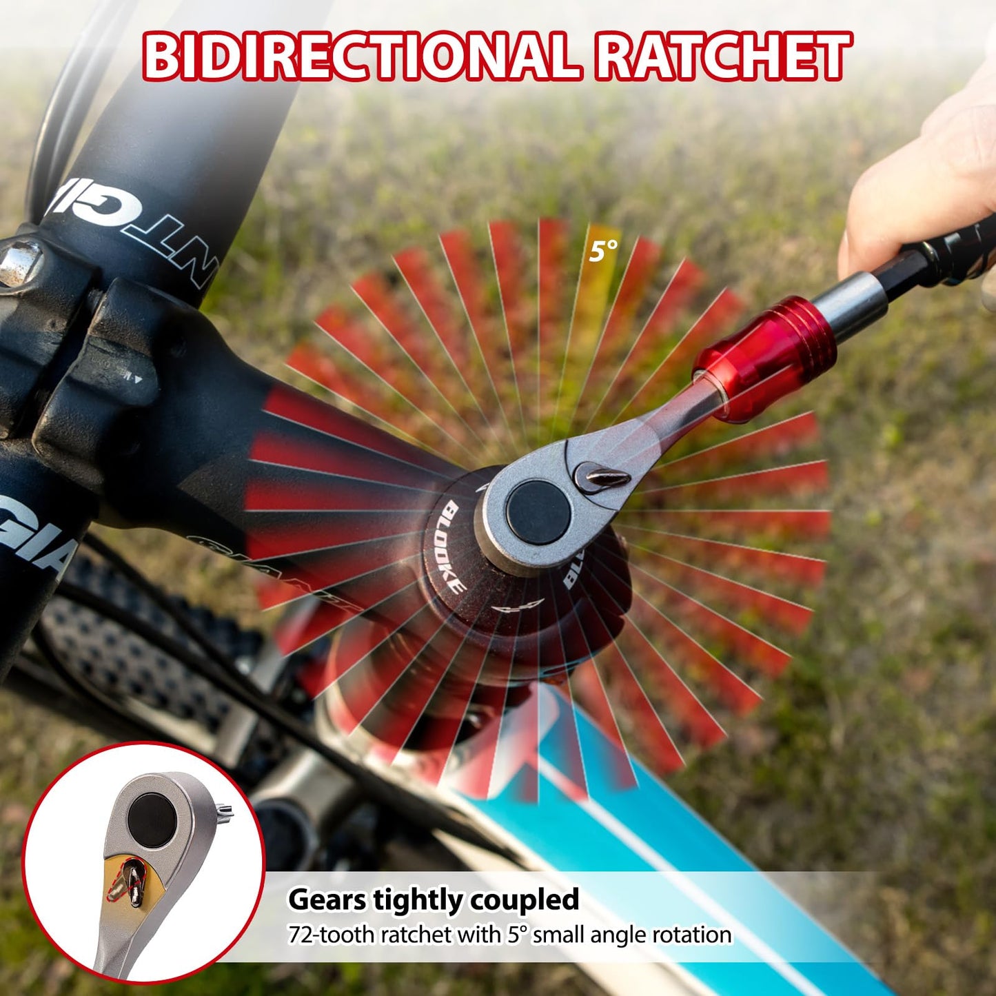 EMERK Bike Repair Tool Kit, Portable Bicycle Multi Tool with Mini Pump, Ratchet Reversible Tool, 10 Bits, Tire Levers & Carry Bag for Mountain, Road & Electric E-Bike, Presta/Schrader Valve Compatible