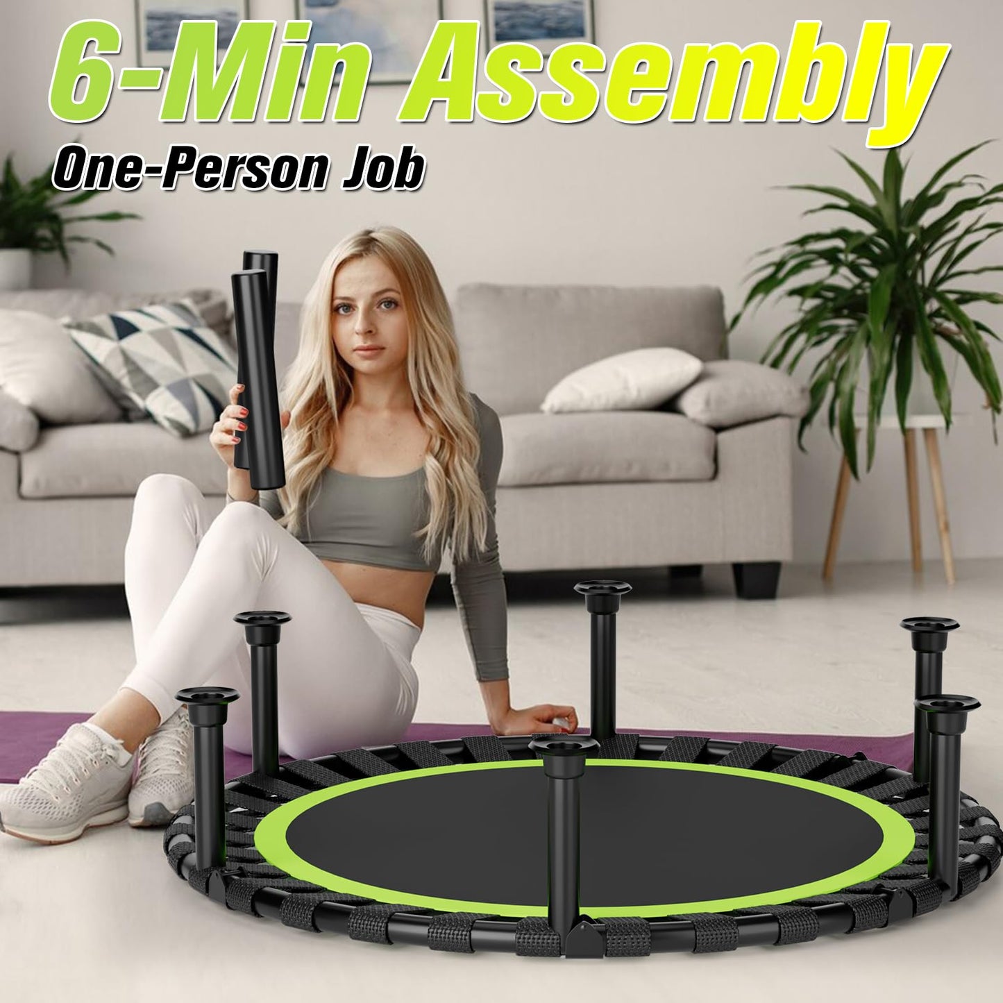 ZCMHAXJ Foldable Mini Trampoline, 36"/40"/48" Rebounder Trampoline for Adults, 440lbs Capacity Indoor Fitness Workout Exercise Equipment
