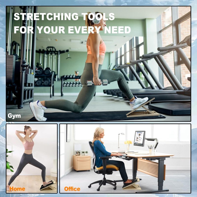 Zihvfzu Portable Wooden Slant Board for Calf Stretching,Adjustable Incline Calf Stretcher and Squat Wedge for Exercise, Physical Therapy and Ankle Mobility,for Knees, Feet and Achilles Support