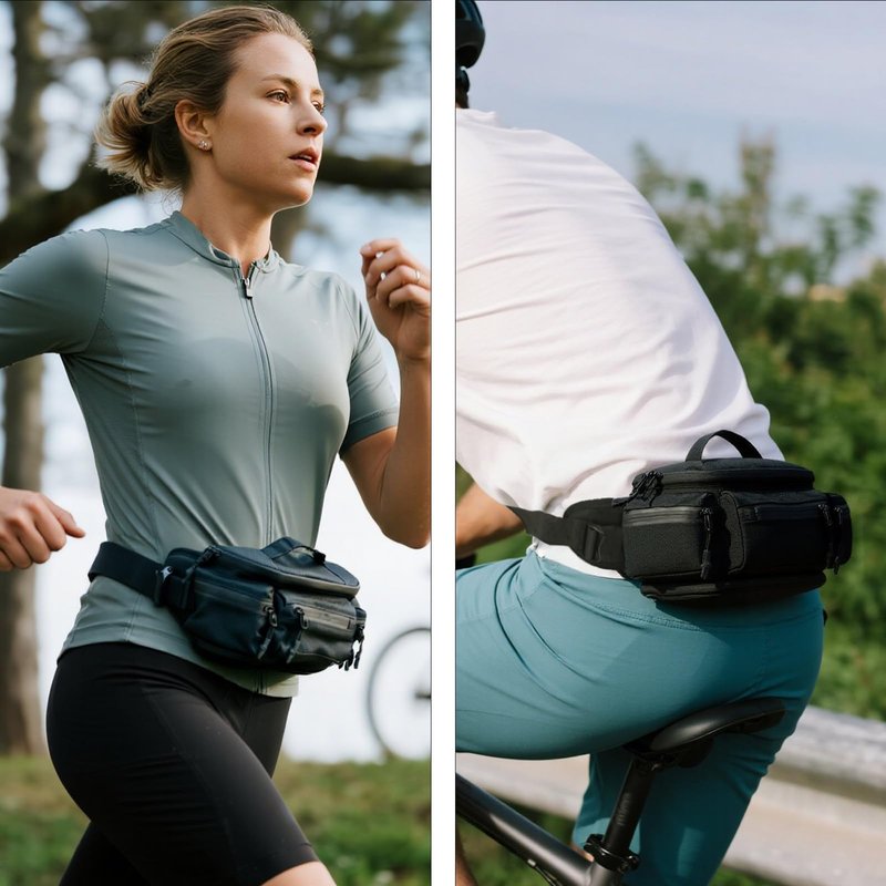 reeyee N10 Utility Cycling Waist Pack, 6.5L Expandable Motorcycle Hip Bag, 840D CORDURA Water-Resistant Sling Bag with Quick-Release Magnetic Buckle & Reflective Zipper for Hiking, Commuting - Black
