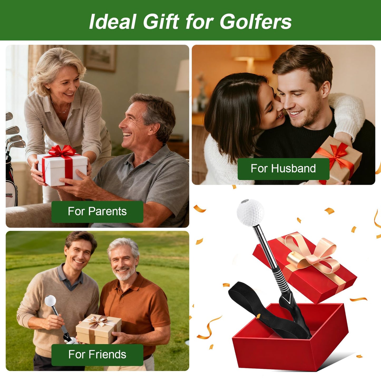 Gruyxen Retractable Golf Swing Trainer with Click Sound & Posture Correction Arm Band, Golf Grip Trainer for Right-Handed, Indoor & Outdoor Training Aid for Beginners to Pros