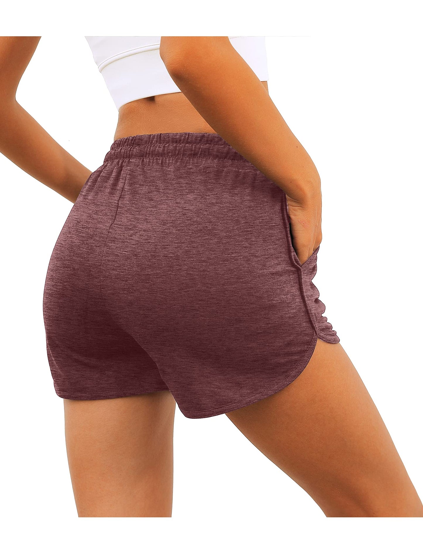 Aloodor Women's Shorts Running Workout Shorts Casual Summer Burgundy S