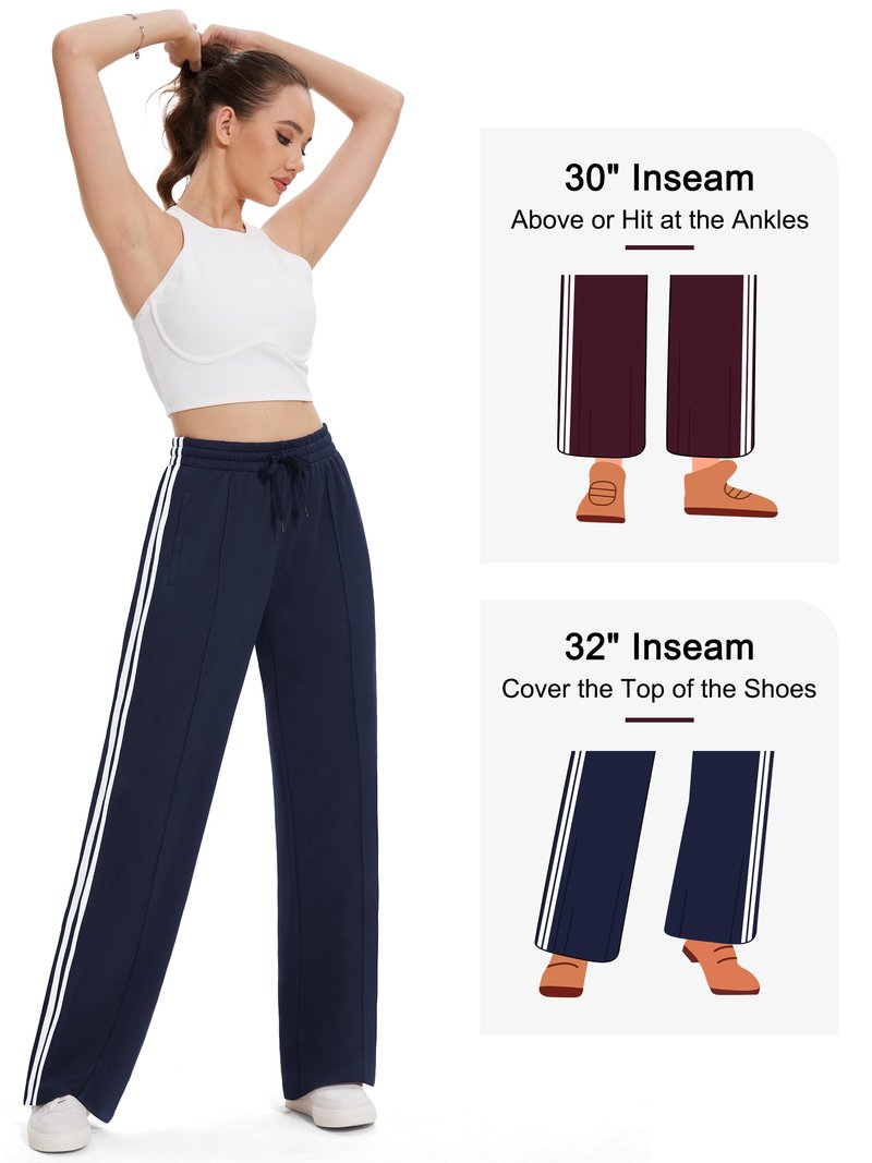 Tapata Women's 30" Inseam Regular Track Pants Loose Straight Leg Jogging Sweatpants Warm-Up Sports Athletic Running, Navy Blue, L